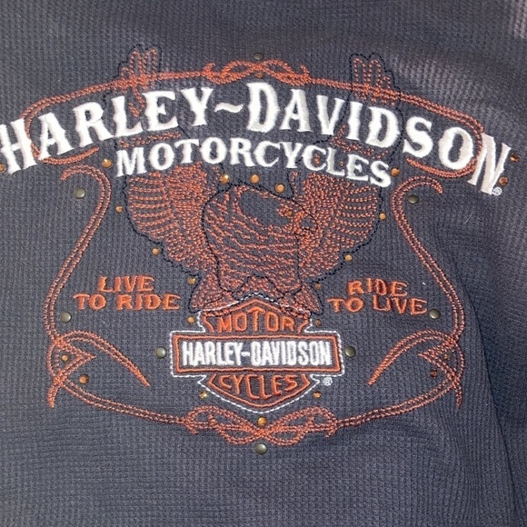 Harley Davidson Motorcycles Waffle Knit Long Sleeve Fitted Top Brown M /L - Picture 5 of 7